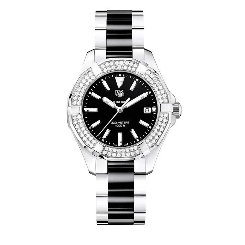  Shop Authentic Tag Heuer Aquaracer Quartz Diamonds Black Dial Two Tone Steel Strap Watch for Men - WAY131E.BA0913 - Luxxuri