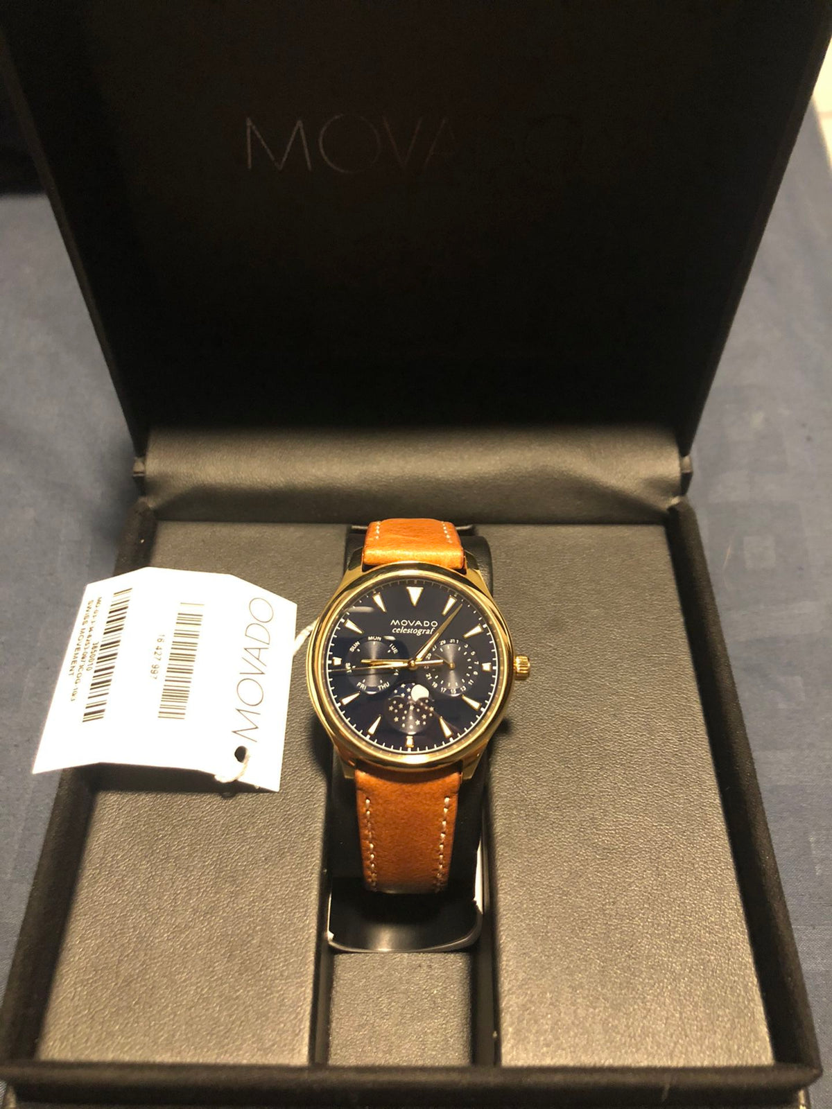  Shop Authentic Movado Heritage Celestograf Navy Blue Dial Brown Leather Strap Watch For Women - 3650010 - Luxxuri