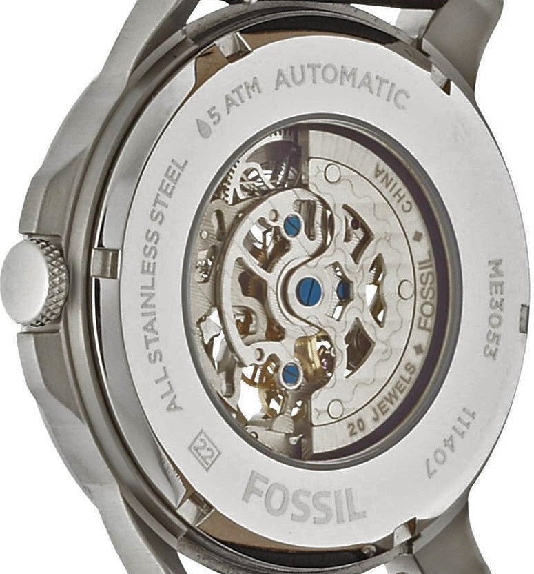  Shop Authentic Fossil Grant Skeleton White Dial Black Leather Strap Watch for Men -  ME3053 - Luxxuri