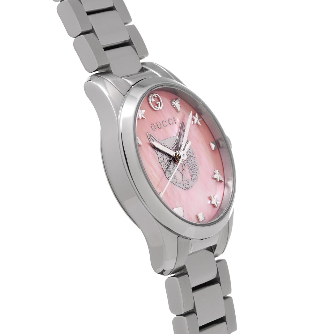  Shop Authentic Gucci G Timeless Quartz Mother of Pearl Pink Dial Silver Steel Strap Watch For Women - YA1265013 - Luxxuri