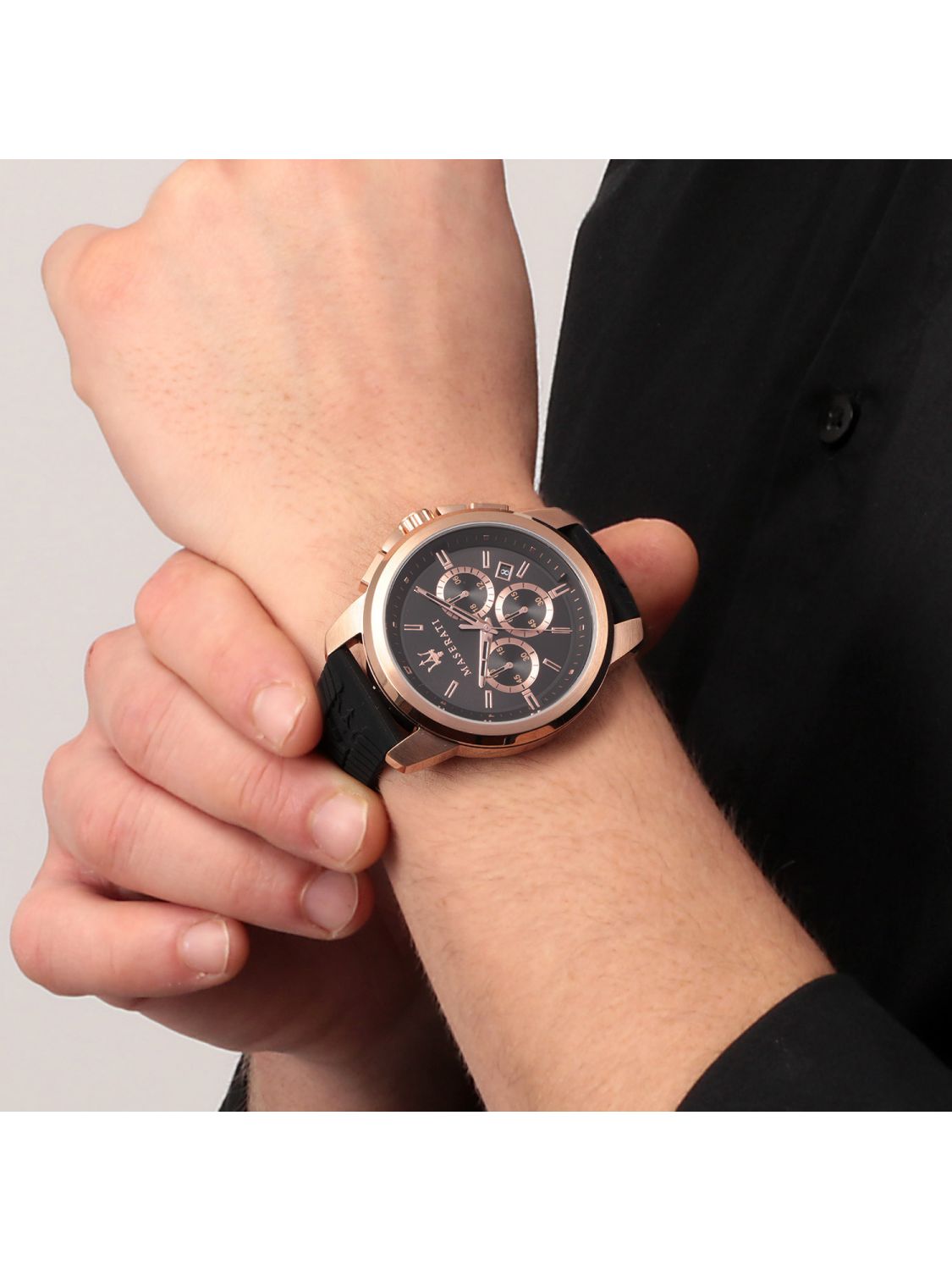  Shop Authentic Maserati Successo 44mm Black Rose Gold Dial Black Rubber Strap Watch For Men - R8871621012 - Luxxuri