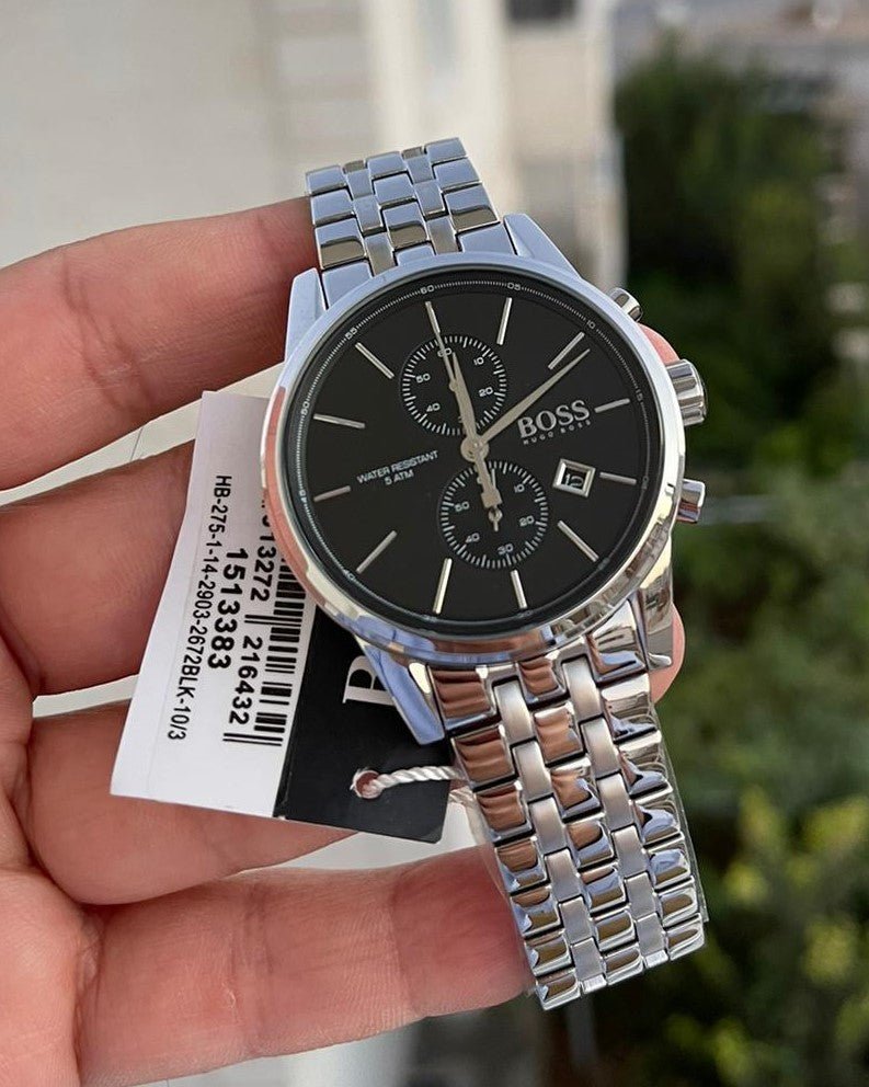  Shop Authentic Hugo Boss Jet Black Dial Silver Steel Strap Watch for Men - 1513383 - Luxxuri