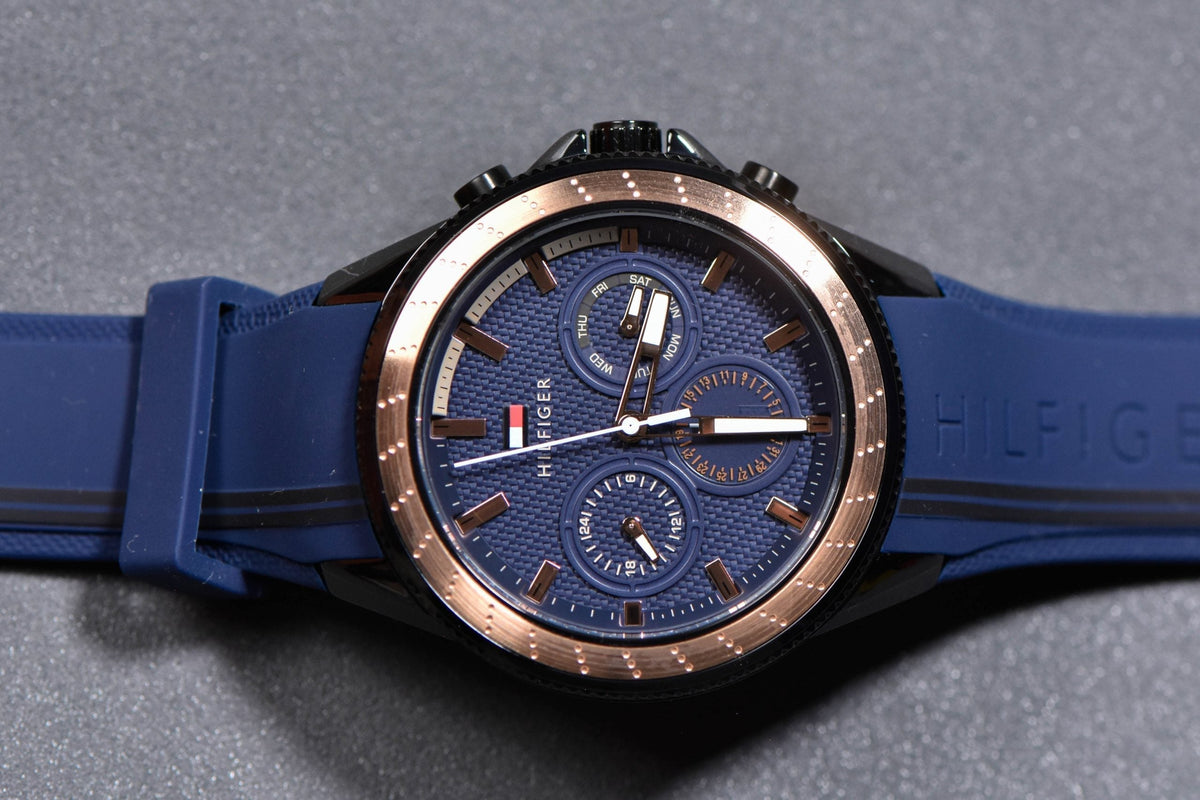  Shop Authentic Tommy Hilfiger Aiden Chronograph Blue Dial Blue Silicone Strap Watch For Men - 1791860 - Luxxuri