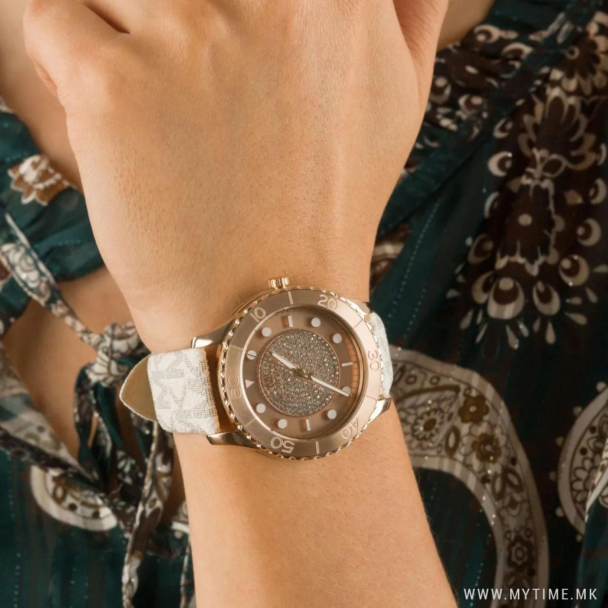  Shop Authentic Michael Kors Runway Quartz Rose Gold Dial White Leather Strap Watch For Women - MK6980 - Luxxuri