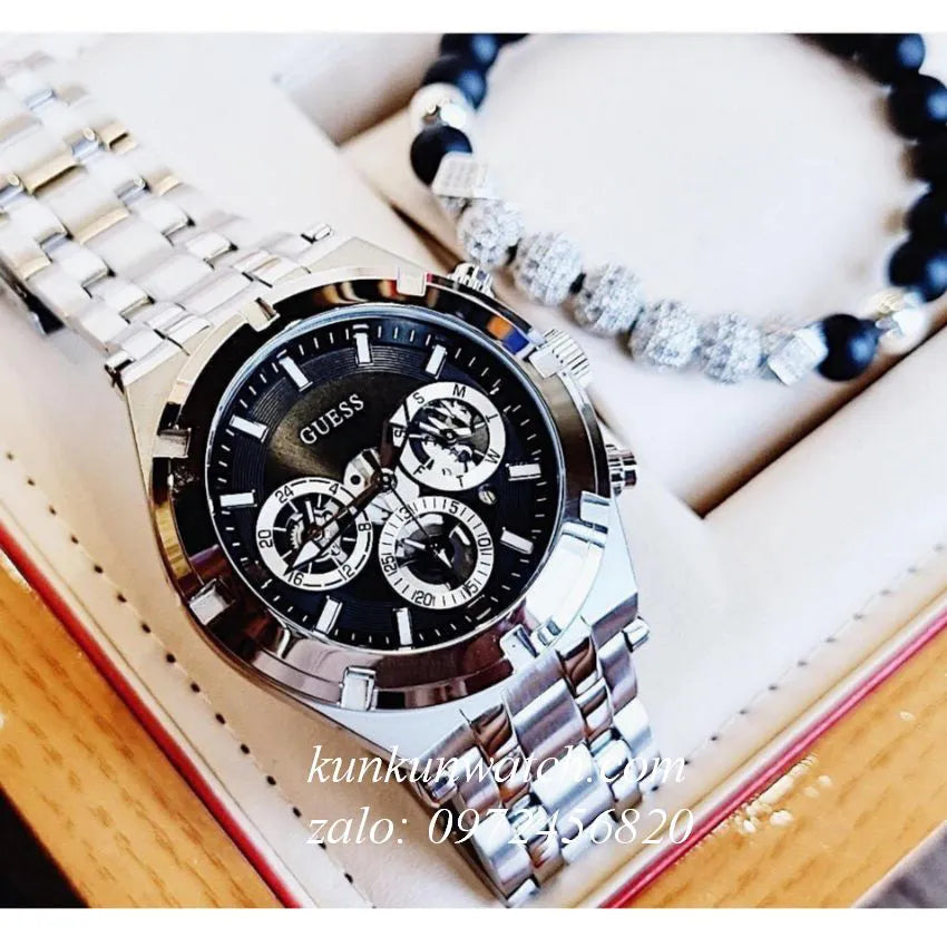  Shop Authentic Guess Trophy Chronograph Diamonds Black Dial Silver Steel Strap Watch for Men - GW0390G1 - Luxxuri