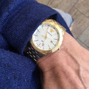 Shop Authentic Versace Univers Quartz White Dial Gold Steel Strap Watch for Men - VEBK00518 - Luxxuri