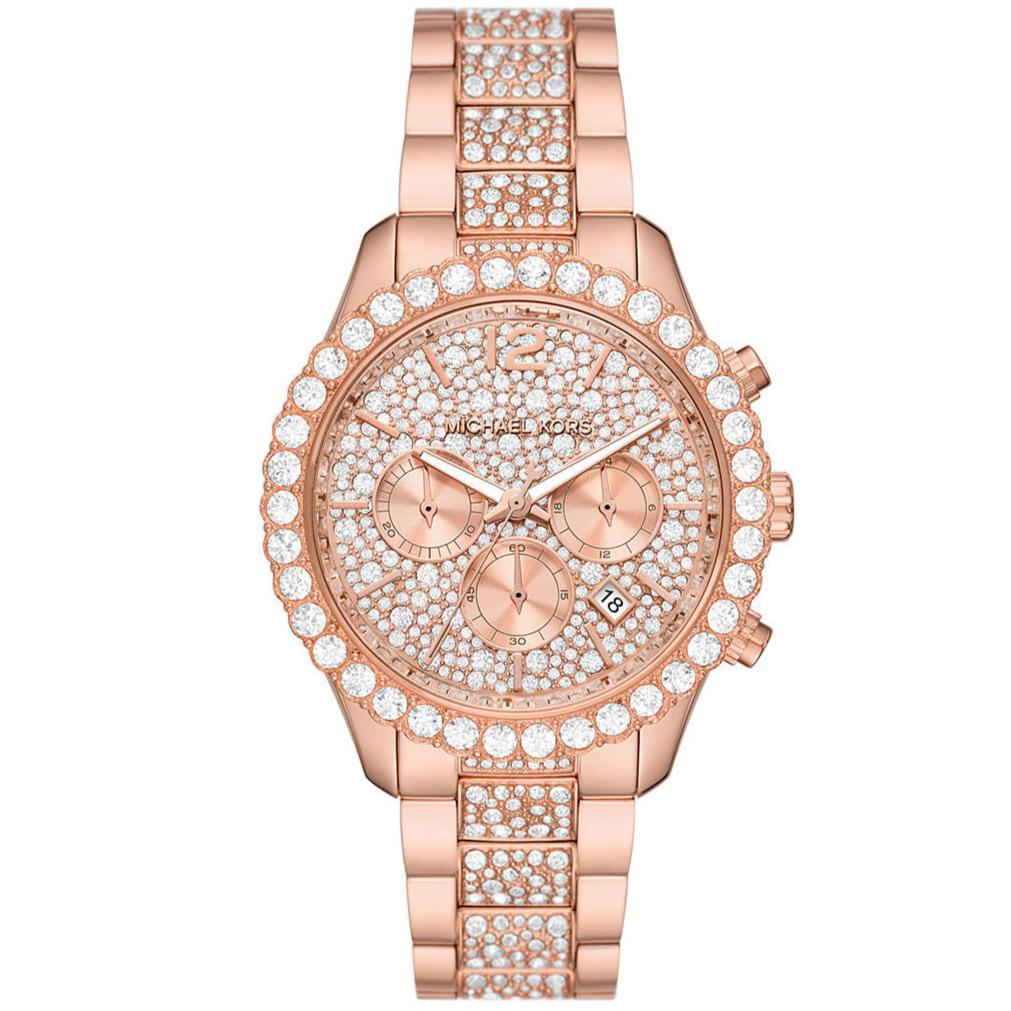  Shop Authentic Michael Kors Layton Chronograph Rose Gold Dial Rose Gold Steel Strap Watch For Women - MK7285 - Luxxuri