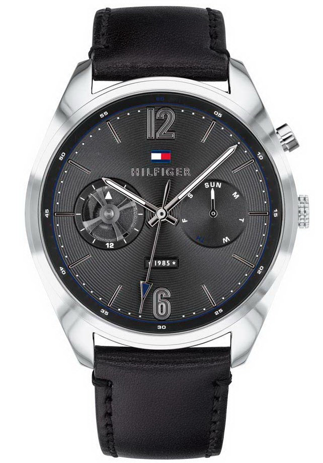  Shop Authentic Tommy Hilfiger Deacan Grey Dial Black Leather Strap Watch for Men - 1791548 - Luxxuri