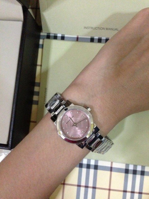  Shop Authentic Burberry The City Diamonds Pink Dial Silver Steel Strap Watch for Women - BU9223 - Luxxuri