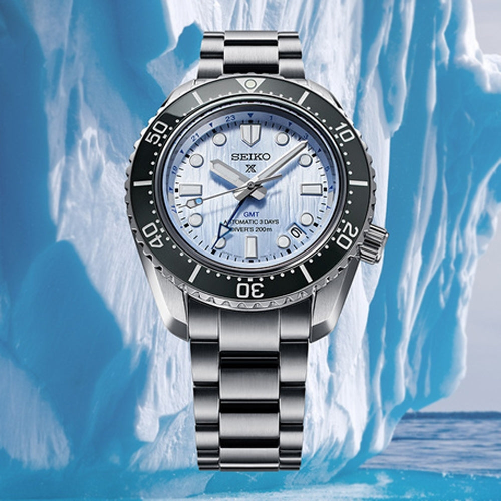  Shop Authentic Seiko Prospex Limited Edition Automatic GMT Glacier Blue Dial Silver Steel Strap Watch For Men - SPB385J1 - Luxxuri