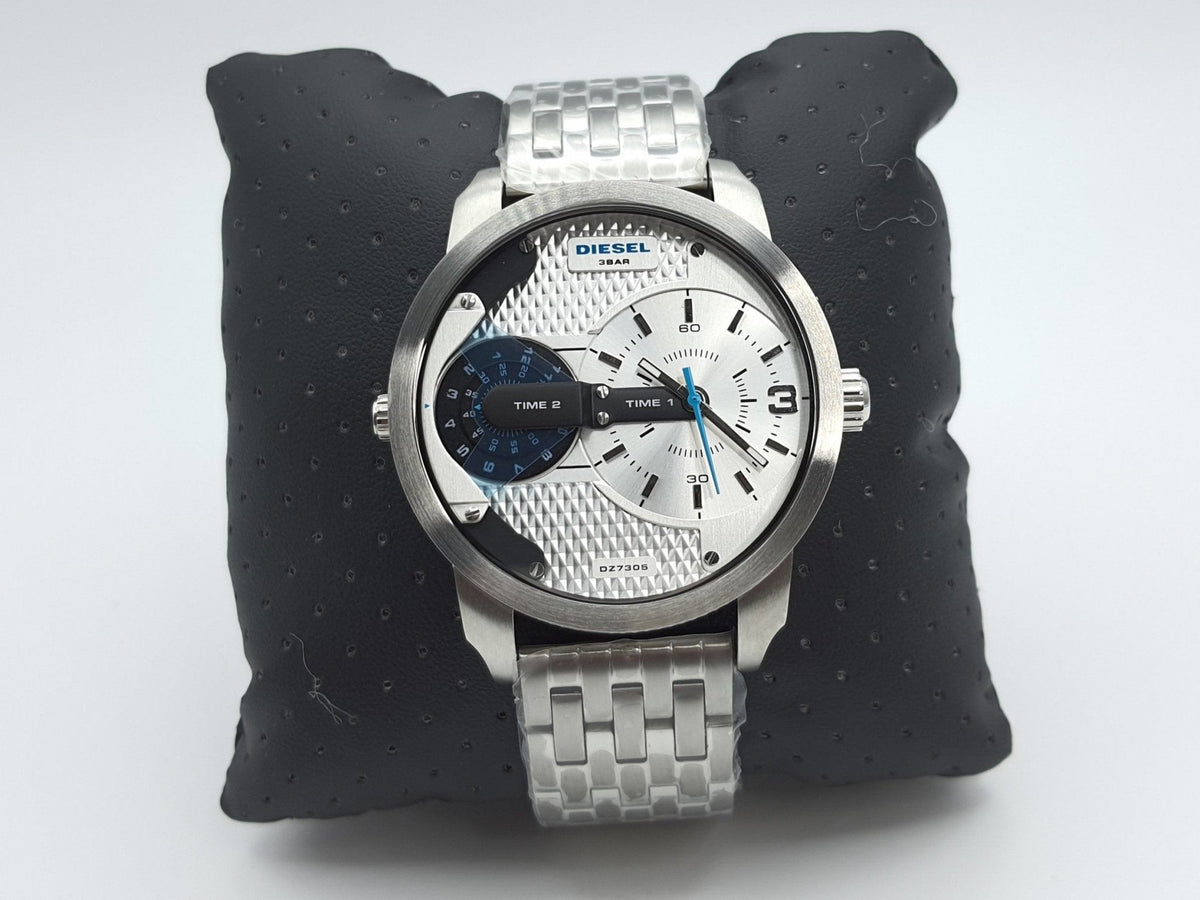  Shop Authentic Diesel Mini Daddy Dual Time Silver Dial Stainless Steel Watch For Men - DZ7305 - Luxxuri