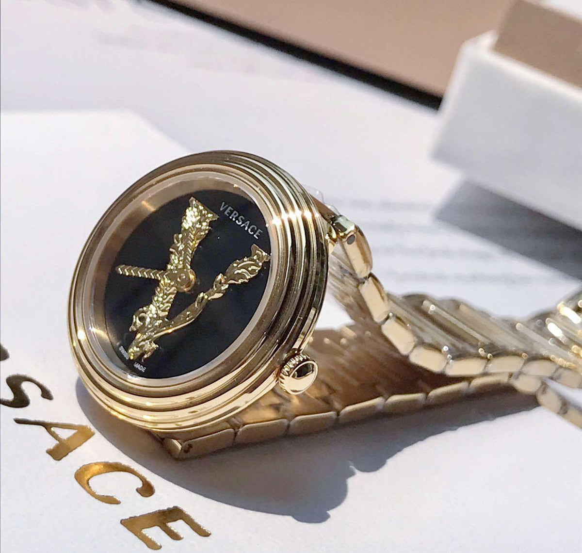  Shop Authentic Versace V Virtus Quartz Black Dial Gold Steel Strap Watch For Women - VET300121 - Luxxuri