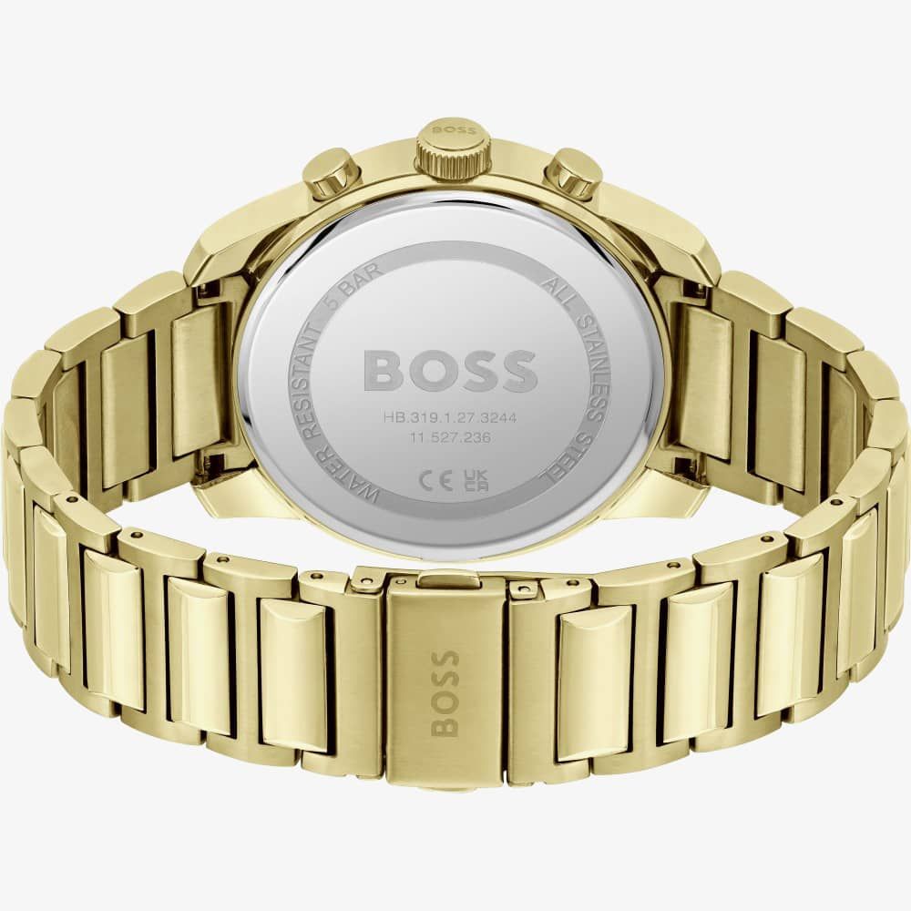  Shop Authentic Hugo Boss Trace Chronograph Black Dial Gold Steel Strap Watch For Men - 1514006 - Luxxuri