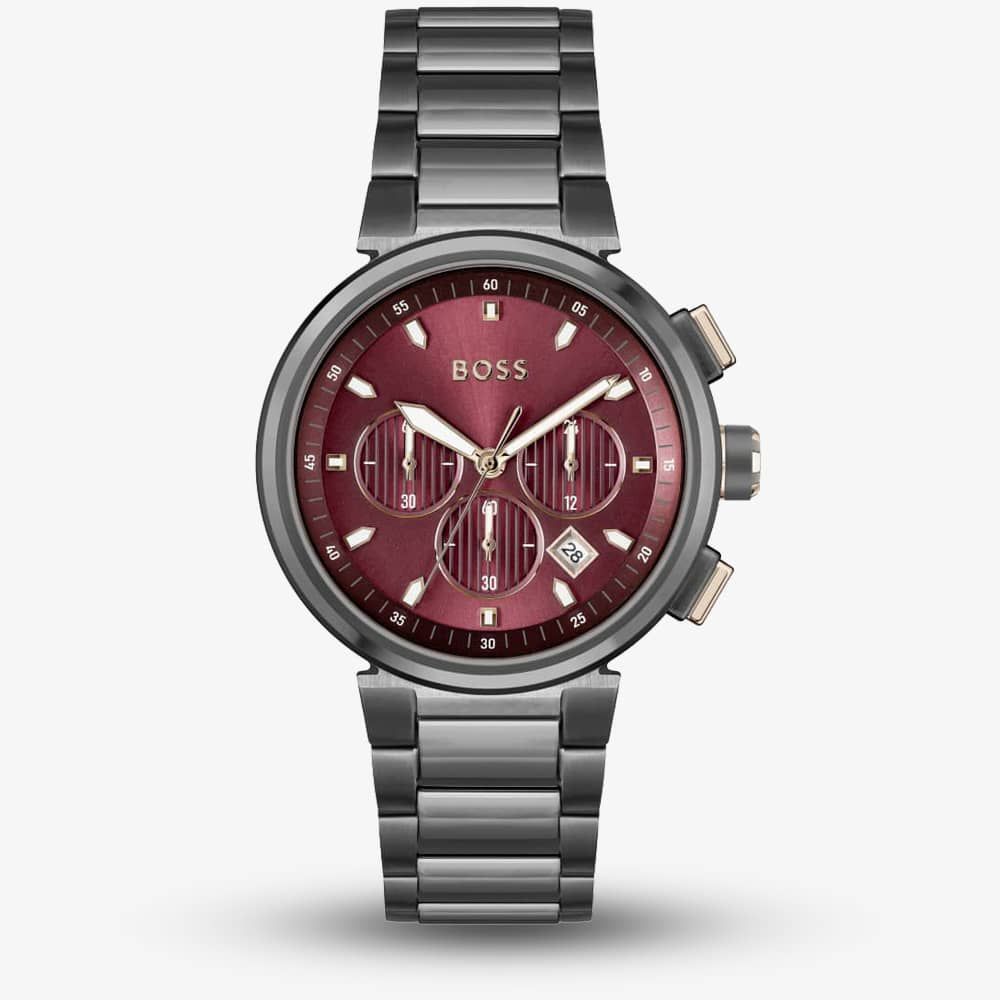  Shop Authentic Hugo Boss One Chronograph Red Dial Grey Steel Strap Watch For Men - 1514000 - Luxxuri