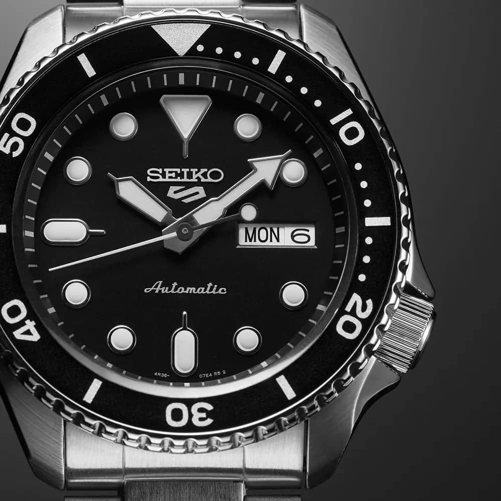  Shop Authentic Seiko 5 Sports Automatic Day Date Black Dial Silver Steel Strap Watch for Men - SRPD55K1 - Luxxuri