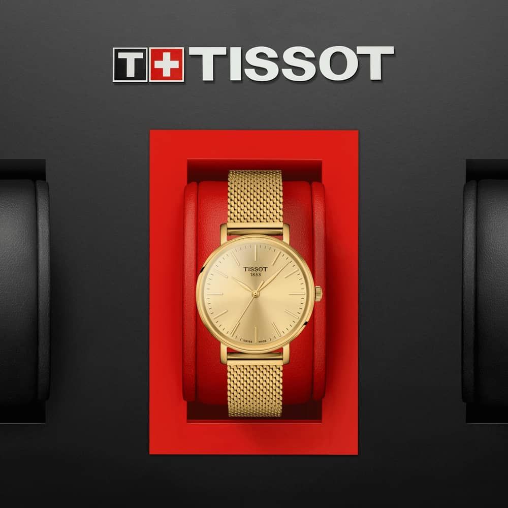  Shop Authentic Tissot Everytime Lady Gold Dial Gold Mesh Bracelet Watch for Women - T143.210.33.021.00 - Luxxuri