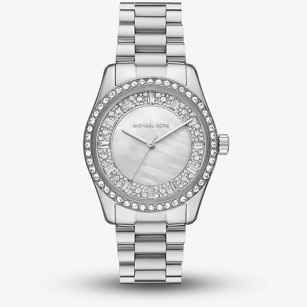  Shop Authentic Michael Kors Lexington Lux Three Hand Mother of Pearl Silver Dial Silver Steel Strap Watch for Women - MK7445 - Luxxuri