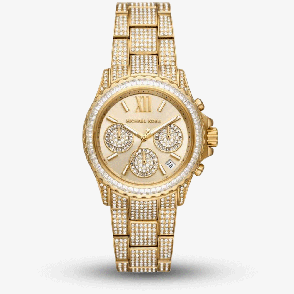  Shop Authentic Michael Kors Everest Chronograph Crystals Gold Dial Gold Steel Strap Watch For Women - MK7254 - Luxxuri