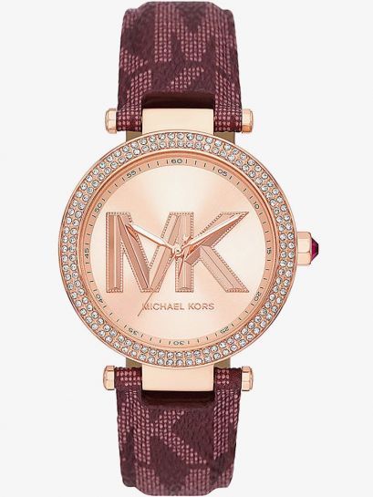  Shop Authentic Michael Kors Parker Rose Gold Dial Maroon Leather Strap Watch For Women - MK2974 - Luxxuri