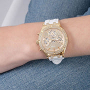  Shop Authentic Guess Heiress Diamonds Gold Dial White Rubber Strap Watch for Women - GW0407L2 - Luxxuri