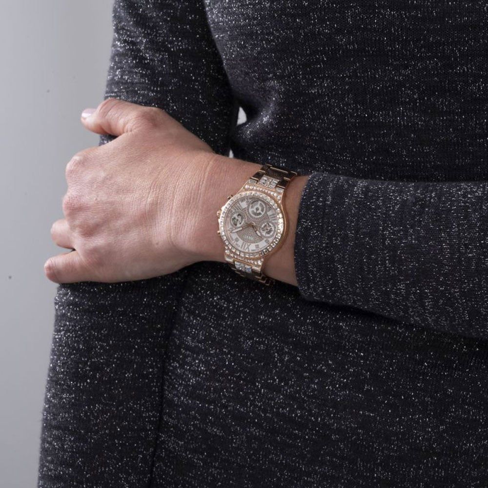  Shop Authentic Guess Moonlight Multi Function Diamonds White Dial Rose Gold Steel Strap Watch for Women - GW0320L3 - Luxxuri