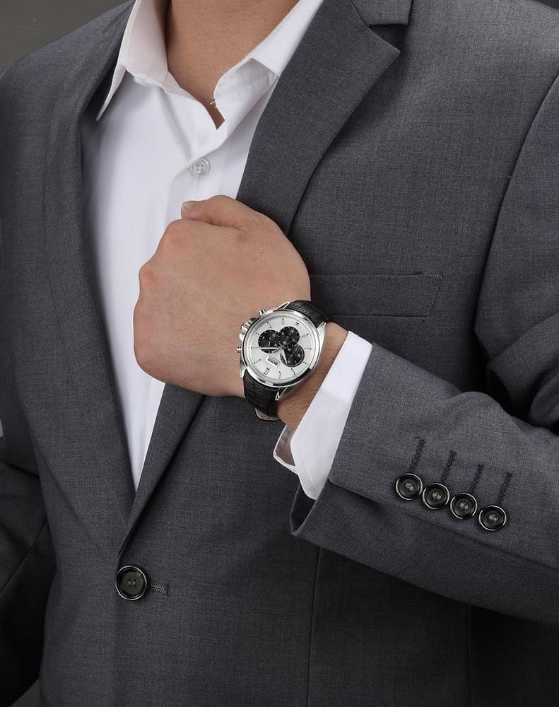  Shop Authentic Hugo Boss Casual Chronograph Silver Dial Black Leather Strap Watch For Men - HB1512880 - Luxxuri