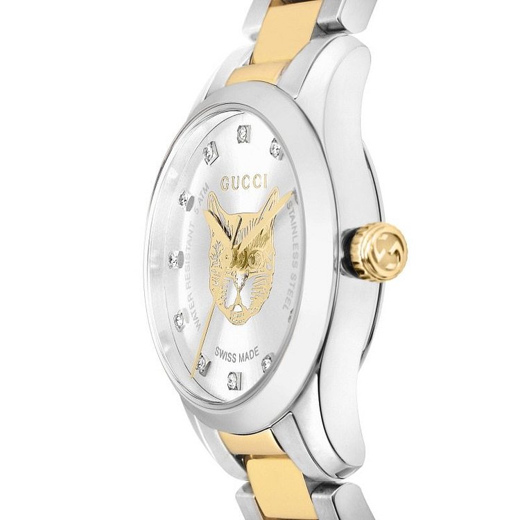  Shop Authentic Gucci G Timeless Quartz Diamonds Silver Dial Two Tone Steel Strap Watch For Women - YA1265016 - Luxxuri