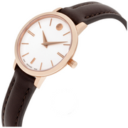  Shop Authentic Movado Ultra Slim White Dial Brown Leather Strap Watch For Women - 0607096 - Luxxuri