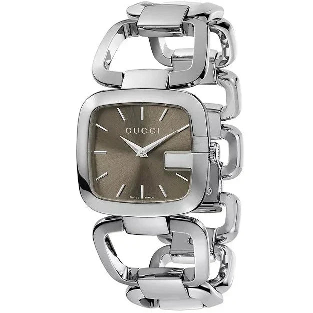  Shop Authentic Gucci G Brown Square Brown Dial Silver Steel Strap Watch For Women - YA125402 - Luxxuri