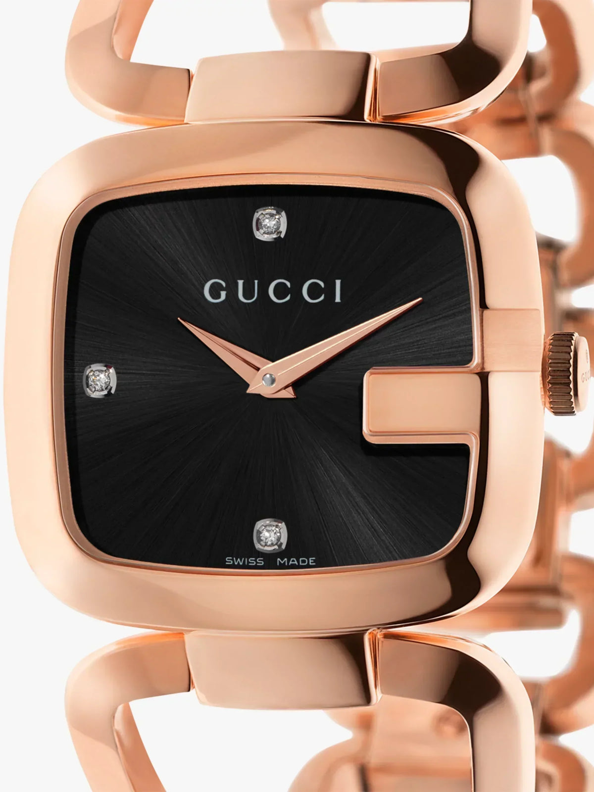  Shop Authentic Gucci G Gucci Diamonds Black Dial Rose Gold Steel Strap Watch For Women - YA125409 - Luxxuri