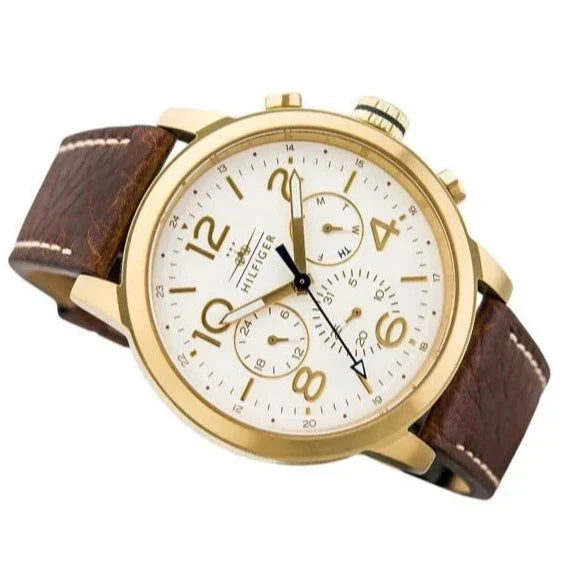  Shop Authentic Tommy Hilfiger Jake Quartz White Dial Brown Leather Strap Watch for Men - 1791231 - Luxxuri