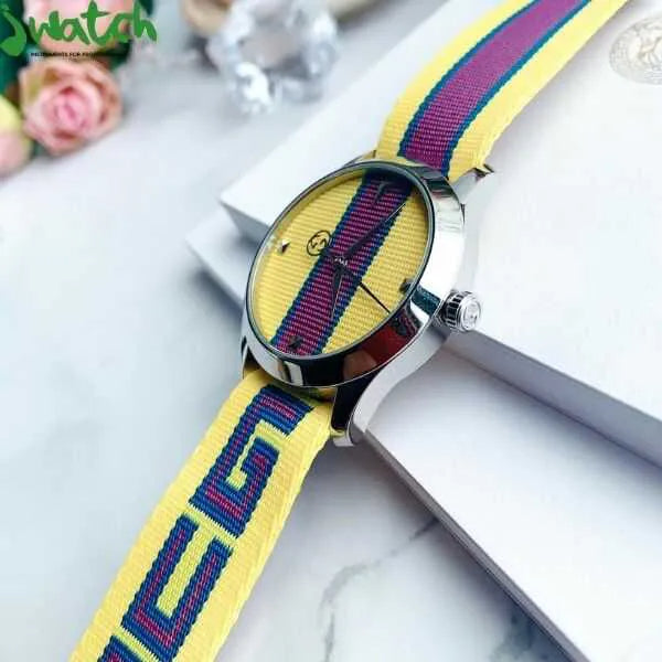  Shop Authentic Gucci G Timeless Quartz Yellow & Purple Dial Yellow & Purple NATO Strap Watch For Men - YA1264069 - Luxxuri
