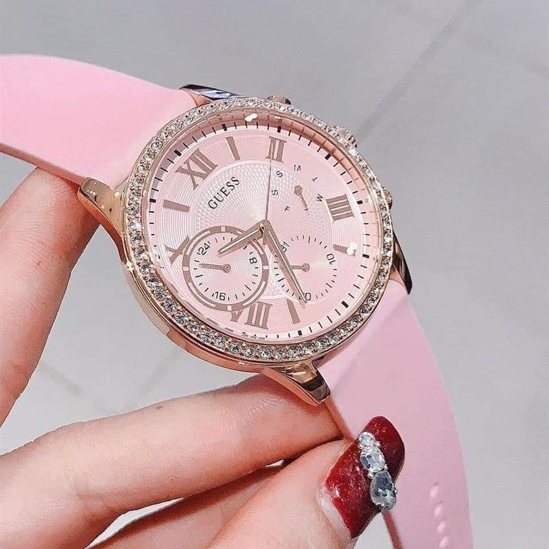  Shop Authentic Guess Solar Rose Gold Dial Pink Rubber Strap Watch For Women - W1135L2 - Luxxuri