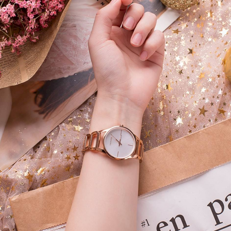  Shop Authentic Calvin Klein Stately Silver Dial Gold Steel Strap Watch for Women - K3G23526 - Luxxuri