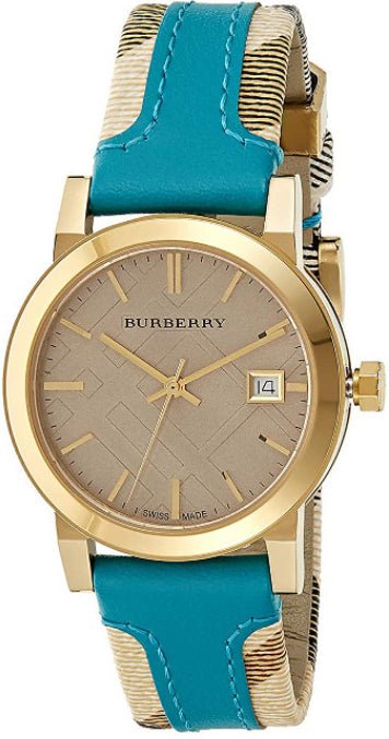  Shop Authentic Burberry Heritage Gold Dial Blue Leather Strap Watch for Women - BU9112 - Luxxuri