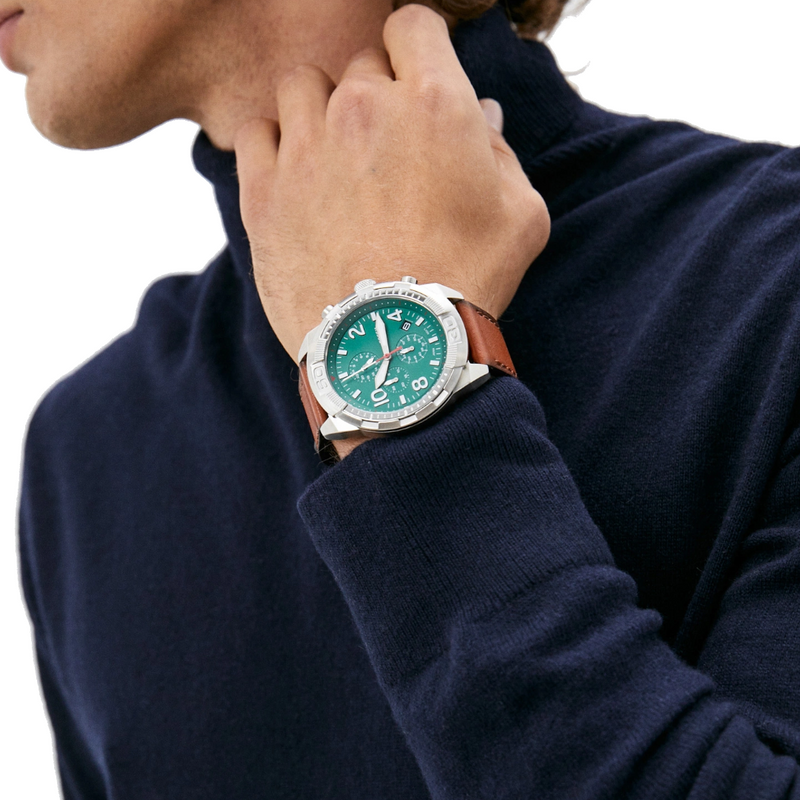  Shop Authentic Fossil Bronson Chronograph Green Dial Brown Leather Strap Watch for Men - FS5738 - Luxxuri