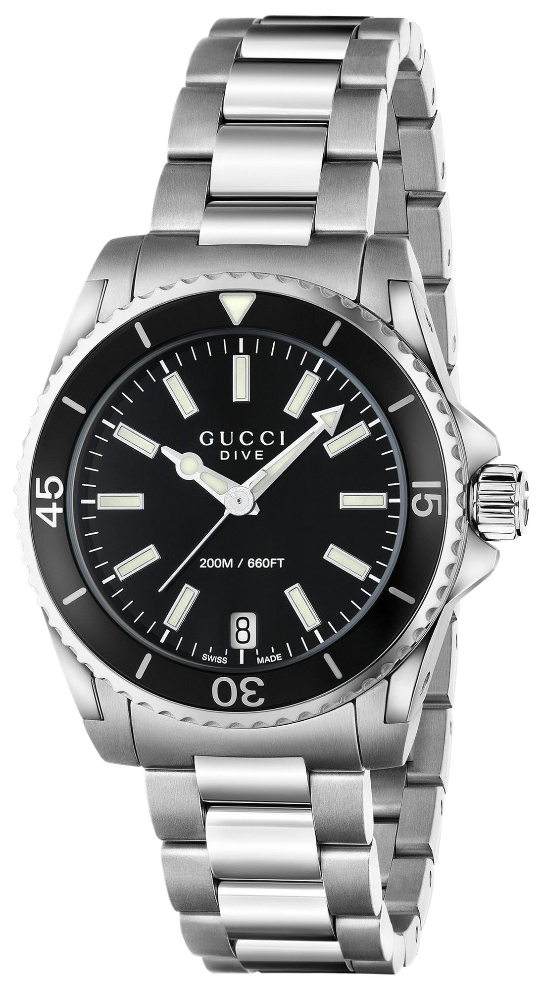  Shop Authentic Gucci Dive Black Dial Silver Steel Strap Watch For Women - YA136403 - Luxxuri
