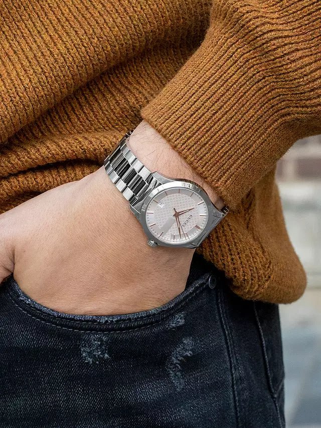  Shop Authentic Gucci G Timeless Silver Dial Silver Steel Strap Unisex Watch - YA126442 - Luxxuri