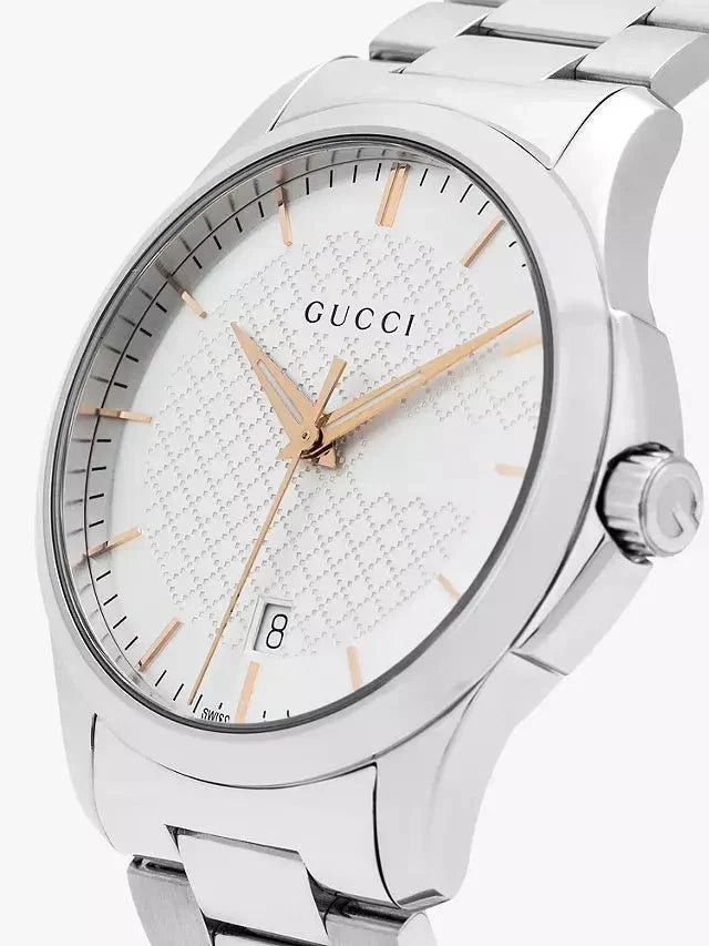  Shop Authentic Gucci G Timeless Silver Dial Silver Steel Strap Unisex Watch - YA126442 - Luxxuri