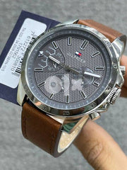  Shop Authentic Tommy Hilfiger Decker Grey Dial Brown Leather Strap Watch for Men - 1791562 - Luxxuri