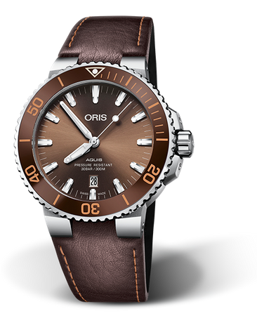  Shop Authentic Oris Aquis Date Brown Dial Brown Leather Strap Watch for Men - 0173377304152-0752412EB - Luxxuri