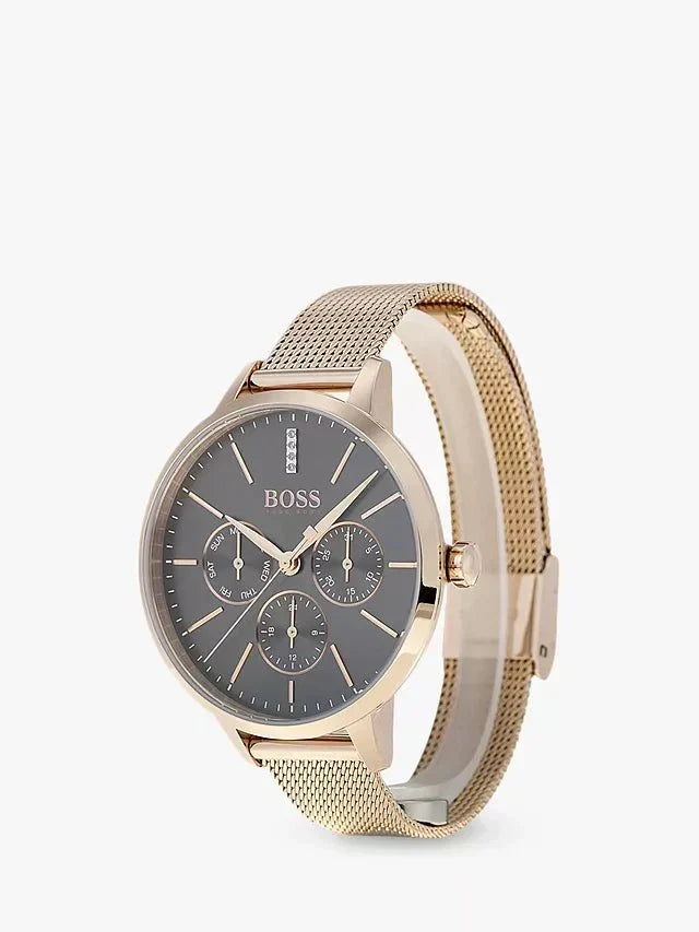  Shop Authentic Hugo Boss Symphony Grey Dial Gold Mesh Bracelet Watch for Women - 1502424 - Luxxuri