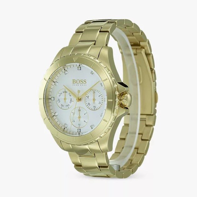  Shop Authentic Hugo Boss Premiere White Dial Gold Steel Strap Watch for Women - 1502445 - Luxxuri