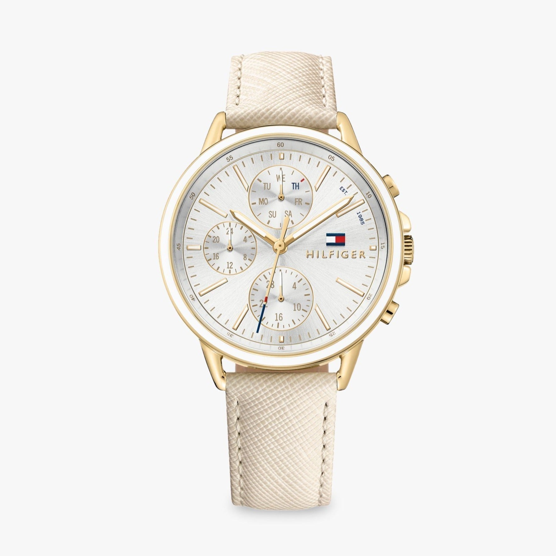  Shop Authentic Tommy Hilfiger Carly Silver Dial Cream Leather Strap Watch for Women - 1781790 - Luxxuri
