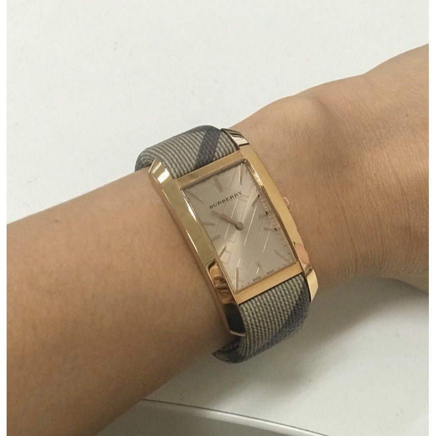  Shop Authentic Burberry The Pioneer Rose Gold Dial Haymarket Brown Leather Strap Watch for Women - BU9408 - Luxxuri