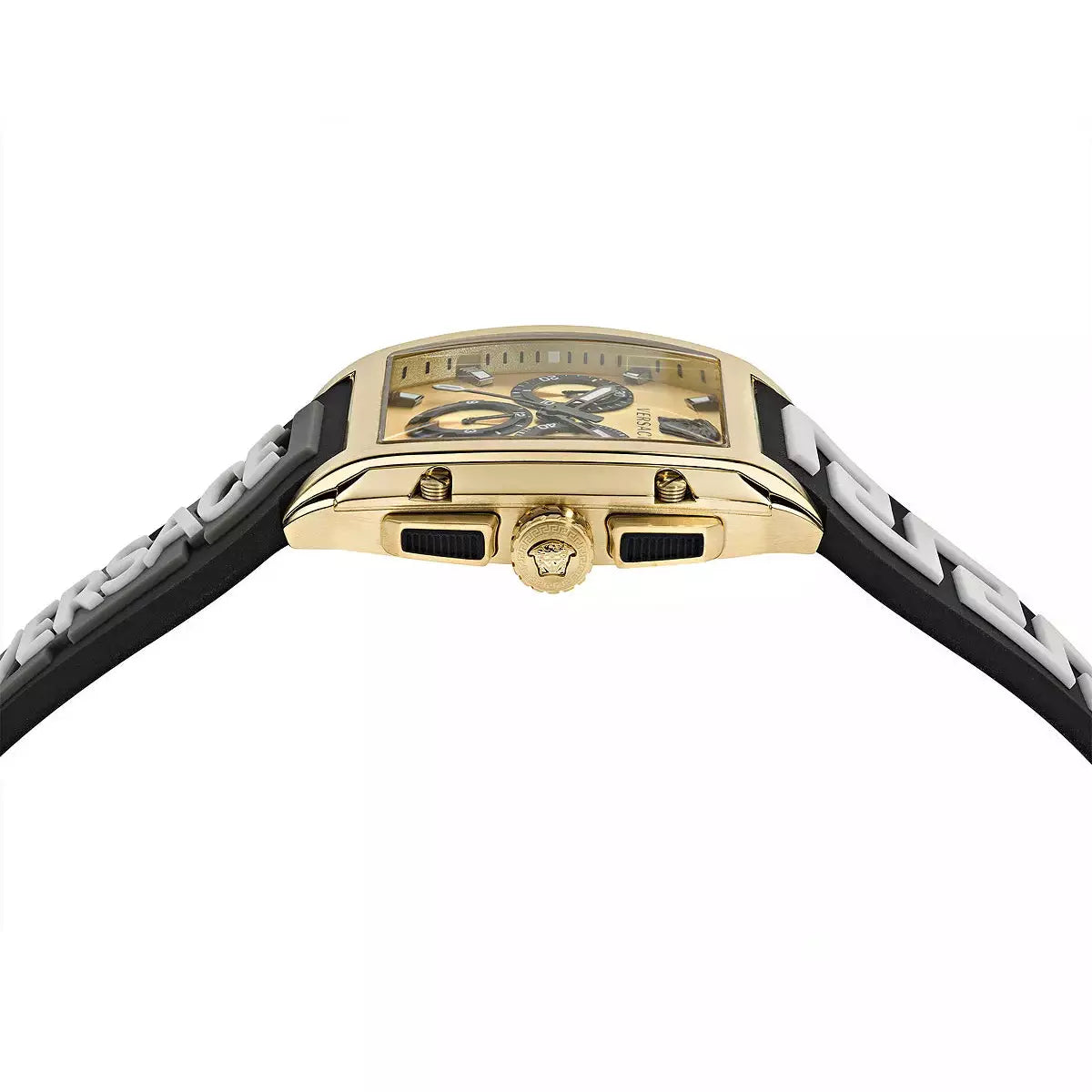  Shop Authentic Versace Dominus Chronograph Gold Dial Black Silicone Strap Watch For Men - VE6H00223 - Luxxuri