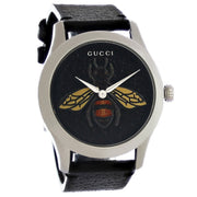  Shop Authentic Gucci G Timeless Bee Black Dial Black Leather Strap Watch For Women - YA1264067 - Luxxuri
