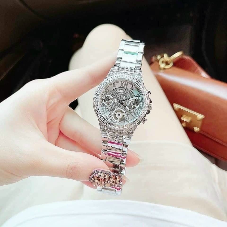  Shop Authentic Guess Moonlight Multi Function Diamonds Silver Dial Silver Steel Strap Watch for Women - GW0320L1 - Luxxuri