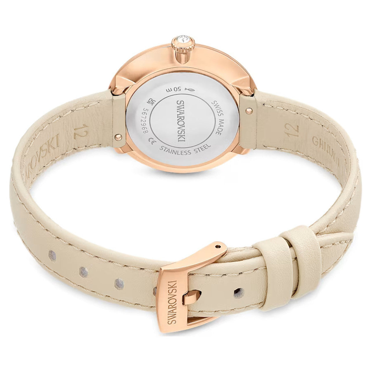  Shop Authentic Swarovski Certa Crystals Silver Dial Beige Leather Strap Watch for Women - 5672968 - Luxxuri