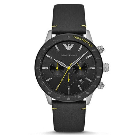  Shop Authentic Emporio Armani Mario Chronograph Black Dial Black Leather Strap Watch For Men - AR11325 - Luxxuri